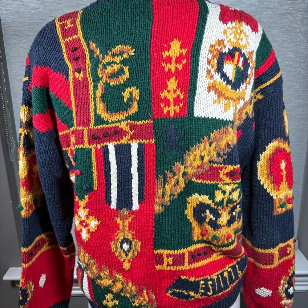 90’s The Eagle’s Eye Vintage Royalty Crow Navy and Red Cardigan - Picture 5 of 6